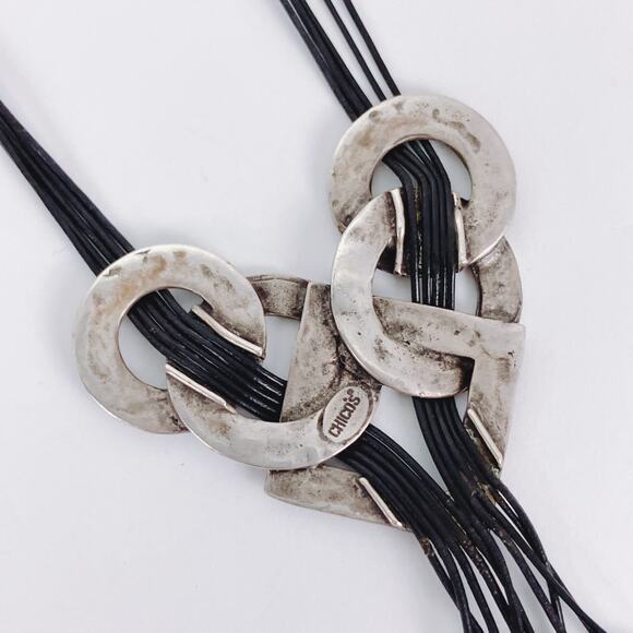 Chunky Chico’s Brutalist Statement Necklace Silver Tone Geometric Coin Tassels - Picture 8 of 14